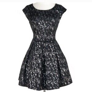 Armani Exchange Silver and Black Fit and Flare Mini Dress